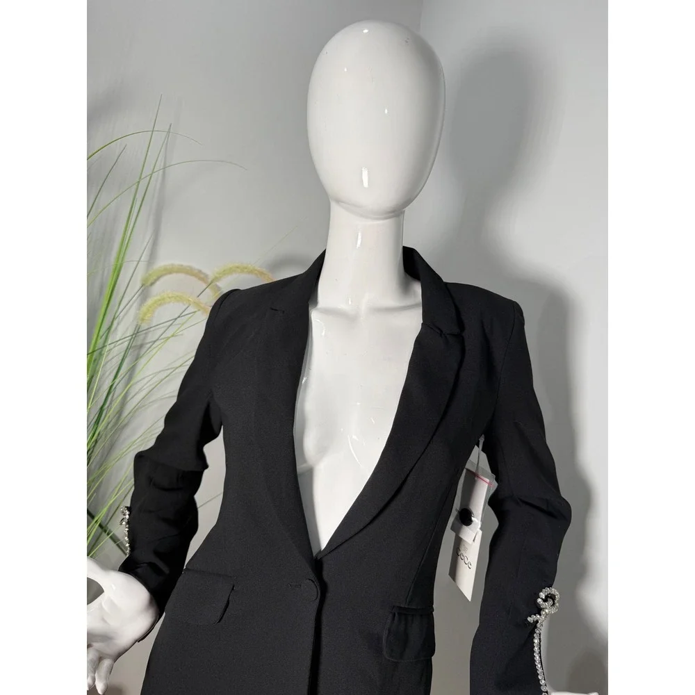 CeCe Rhinestone Bow Sleeve One-Button‎ Blazer Black Elegant Tailored Jacket 4